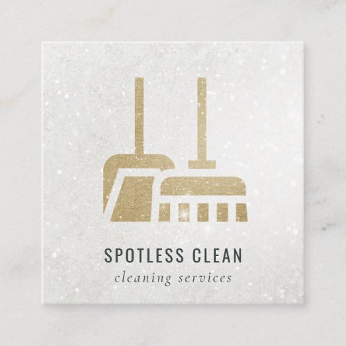 Glitter Gold Ochre Yellow Broom Cleaning Service  Square Business Card