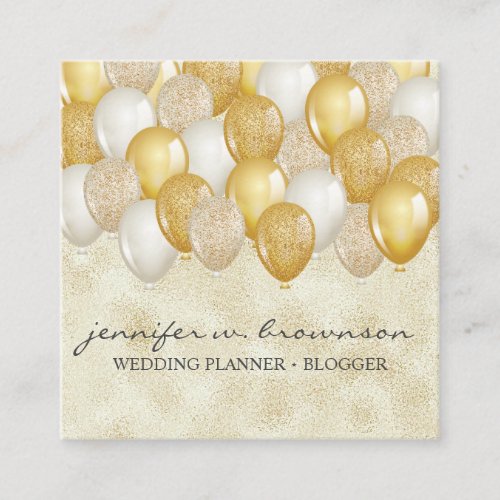 Glitter Gold Party Birthday Wedding Balloon Square Business Card