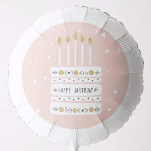 Glitter Gold Pastel Birthday Cake Illustration Balloon