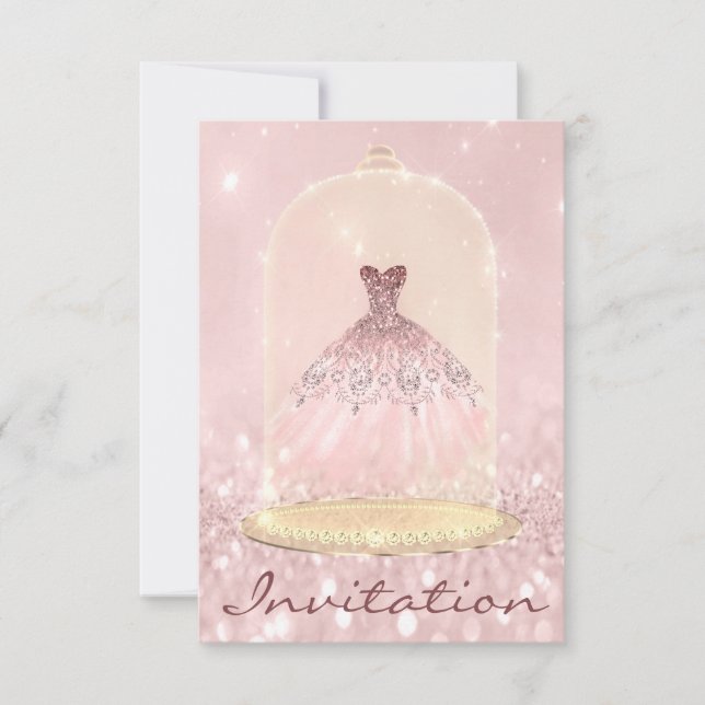 Glitter Gold Pink Diamond Dress Sweet 16th Invitation (Front)