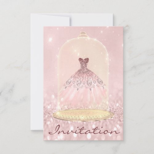 Glitter Gold Pink Diamond Dress Sweet 16th Invitation