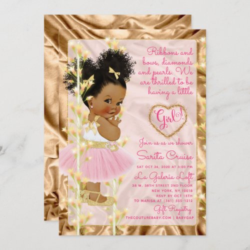 Glitter Gold  Pink Girl Baby Shower Ethnic Invitation