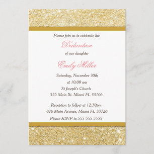 Glitter Gold Pink Girl Dedication Invitation