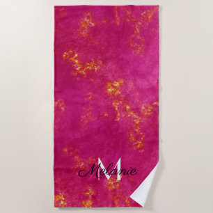 Glitter Gold Pink Girly Sparkle Name Summer Beach Towel