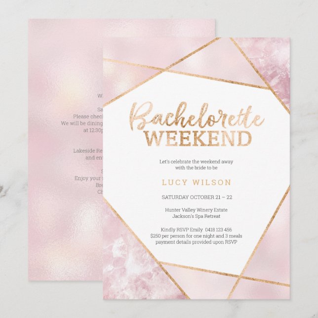 Glitter Gold PinkBachelorette Weekend Invitation (Front/Back)