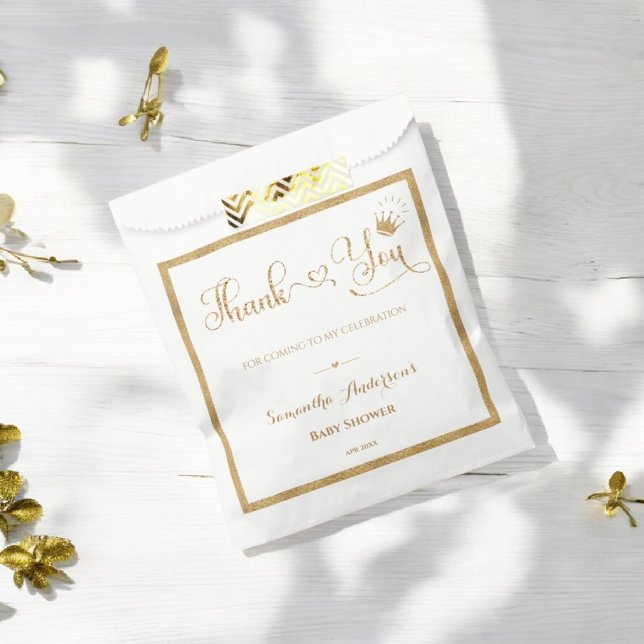Glitter Gold Princess Elegant Thank Baby Shower Favor Bag (Creator Uploaded)