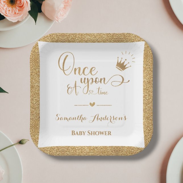 Glitter Gold Princess Once Upon A Time Baby Shower Paper Plates (Creator Uploaded)