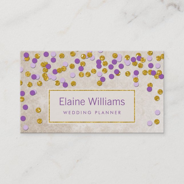 glitter gold purple confetti modern Business Cards (Front)
