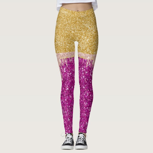  Glitter Gold Purple Leggings (Front)