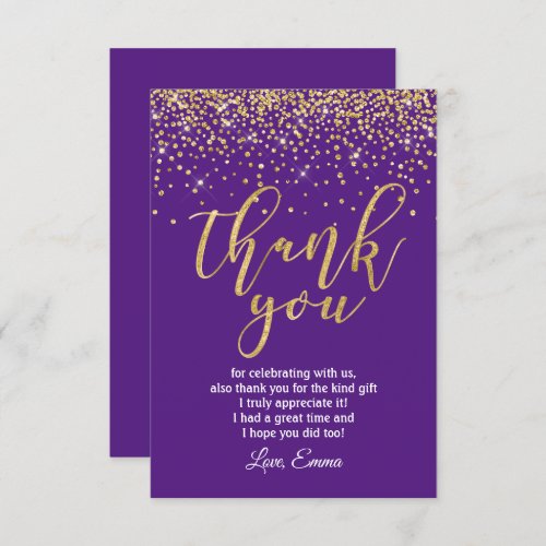 glitter gold purple thank you card