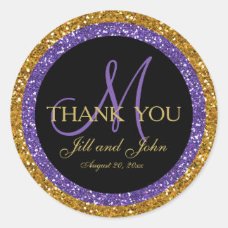 Glitter Gold Purple Wedding Favor Sticker