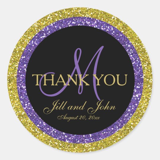 Glitter Gold Purple Wedding Thank You Sticker | Zazzle.com