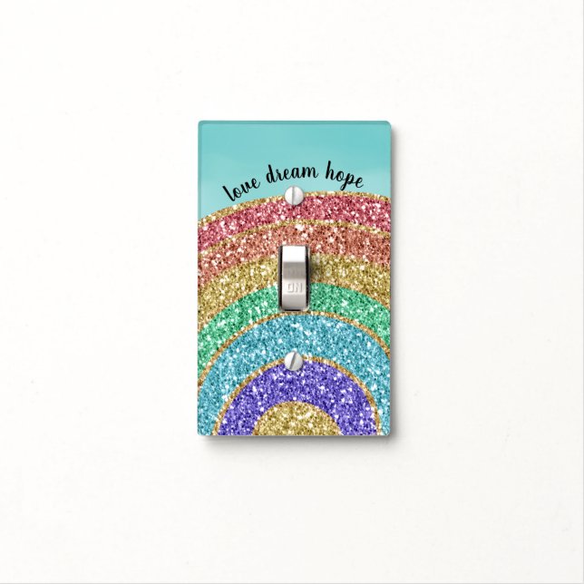 Glitter Gold Rainbow Aqua Watercolor Light Switch Cover (In Situ)