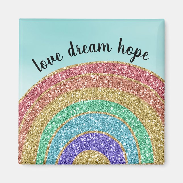 Glitter Gold Rainbow Aqua Watercolor Magnet (Front)