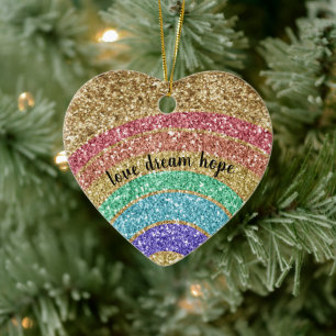 Glitter Gold Rainbow Ceramic Ornament