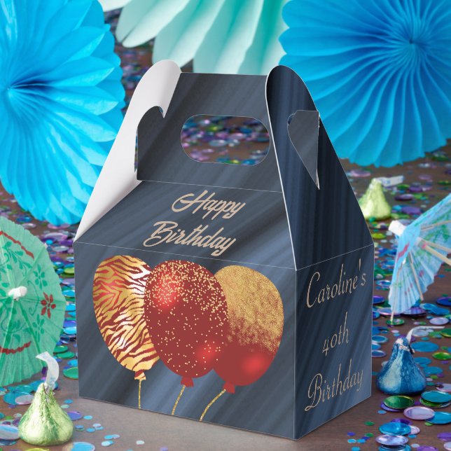 Glitter & Gold Red Balloons 40th Birthday Favor Boxes (Party)
