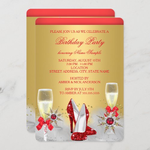 Glitter Gold Red High Heels Silver Champagne Invitation