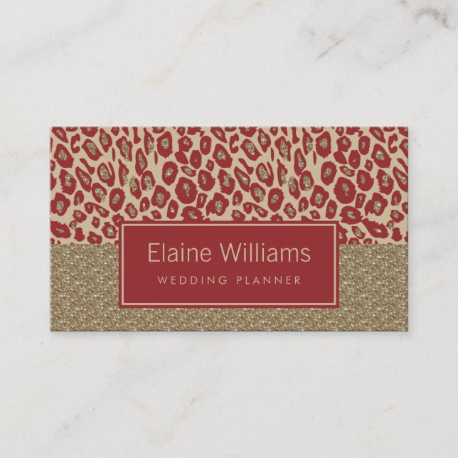 glitter gold red Leopard print chic Cards (Front)