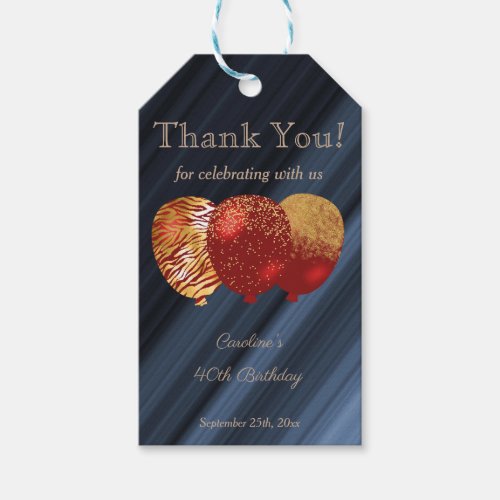 Glitter  Gold Red Party Balloons Thank You Gift Tags