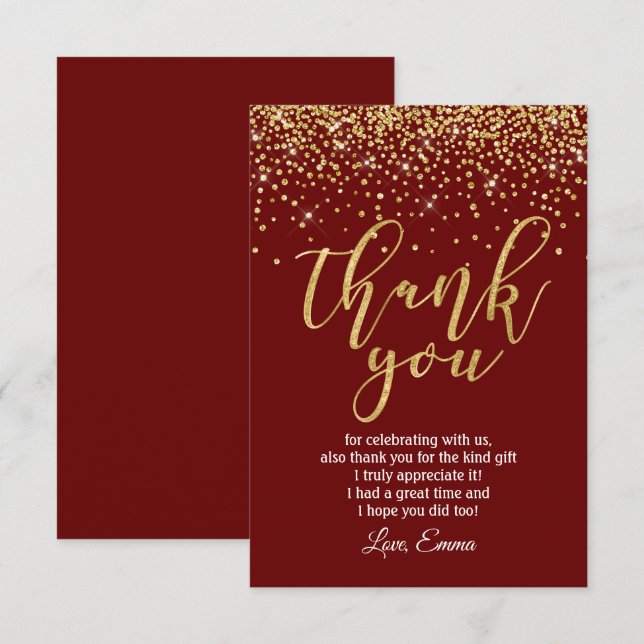 glitter gold, red thank you card (Front/Back)