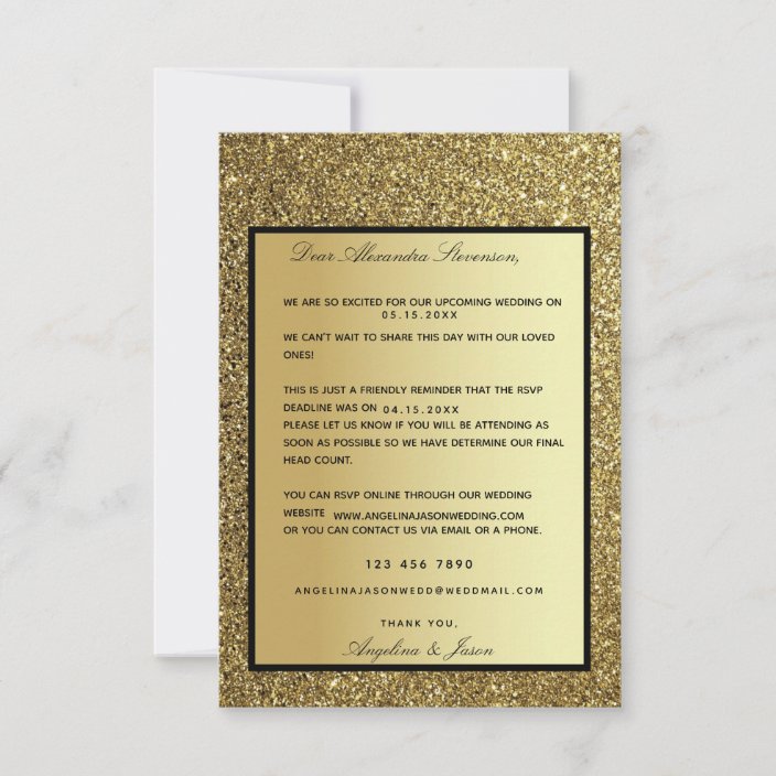 Glitter Gold Reminder Wedding Invitation RSVP Card