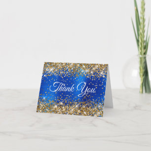 Glitter Gold Royal Blue 40th Birthday Letterpress Thank You Card