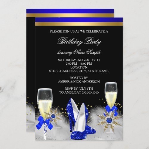 Glitter Gold Royal Blue Heels Black Champagne Invitation