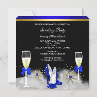 Glitter Gold Royal Blue Heels Black Champagne Invitation