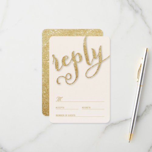 Glitter Gold Script Forever Wedding RSVP Card