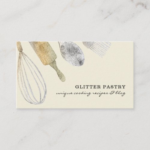 Glitter gold silver pastry bakery cook ivory business card