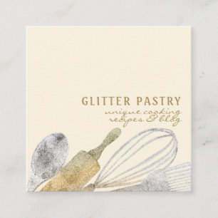 Glitter gold silver pastry bakery cook luxury sign square business card