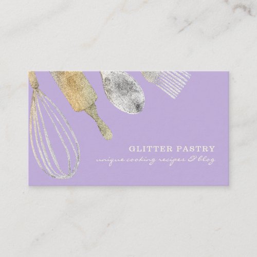 Glitter gold silver pastry bakery cook purple business card