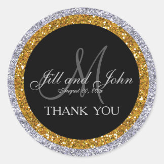 Glitter Gold Silver Wedding Thank You Sticker