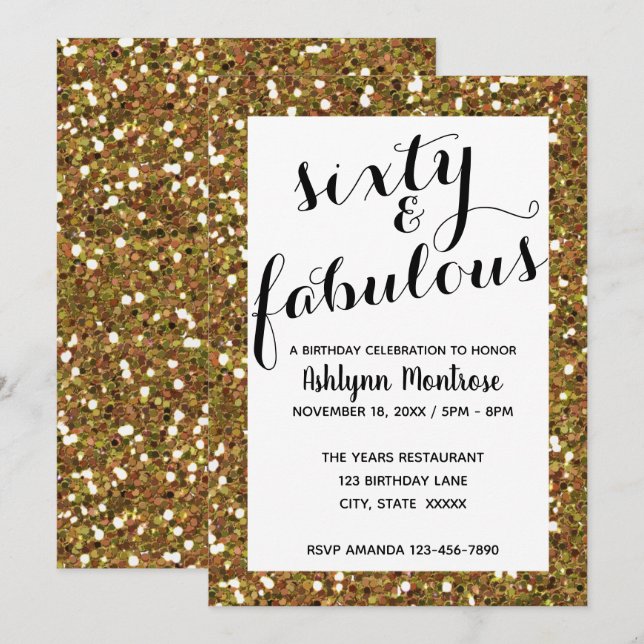 Glitter Gold Sixty & Fabulous Invitation (Front/Back)