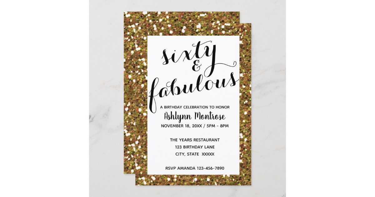 Glitter Gold Sixty & Fabulous Invitation | Zazzle
