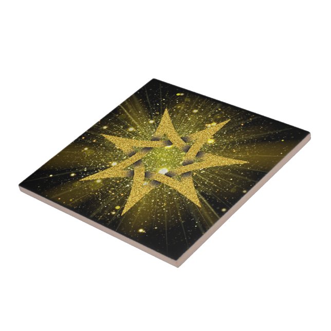 Glitter Gold Star Ceramic Tile (Side)