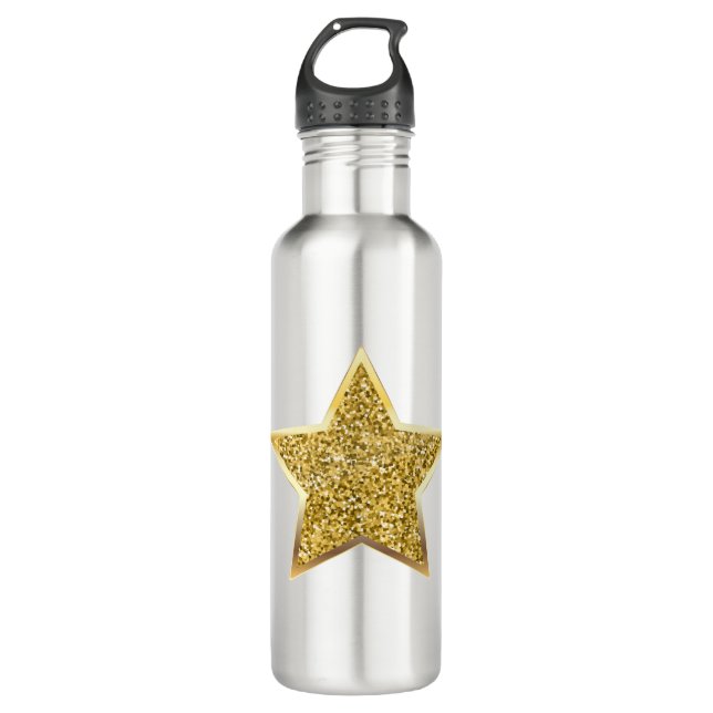 glitter gold star stainless steel water bottle (Front)