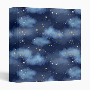 Glitter Gold Stars Dark Blue Sky Pattern 3 Ring Binder