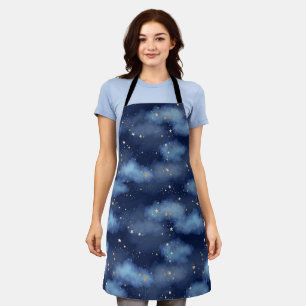 Glitter Gold Stars Dark Blue Sky Pattern Apron
