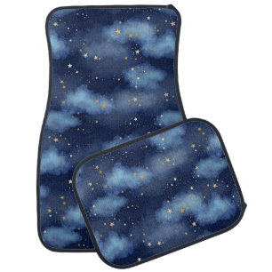 Glitter Gold Stars Dark Blue Sky Pattern Car Floor Mat