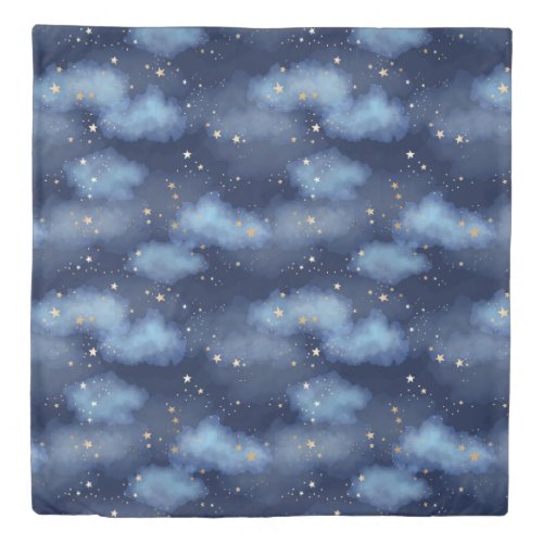 Glitter Gold Stars Dark Blue Sky Pattern Duvet Cover