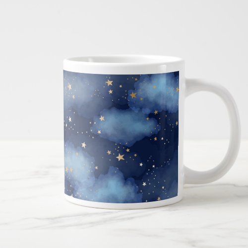 Glitter Gold Stars Dark Blue Sky Pattern Giant Coffee Mug