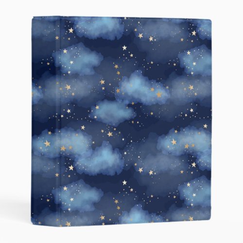 Glitter Gold Stars Dark Blue Sky Pattern Mini Binder