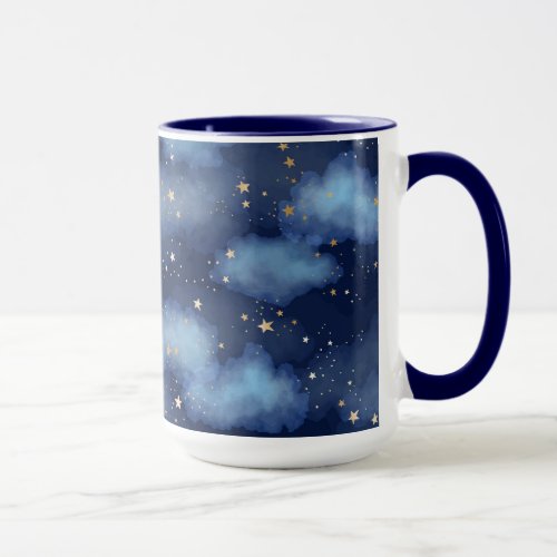 Glitter Gold Stars Dark Blue Sky Pattern Mug