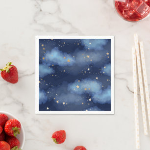Glitter Gold Stars Dark Blue Sky Pattern Napkins