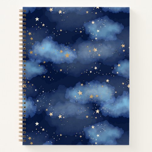 Glitter Gold Stars Dark Blue Sky Pattern Notebook