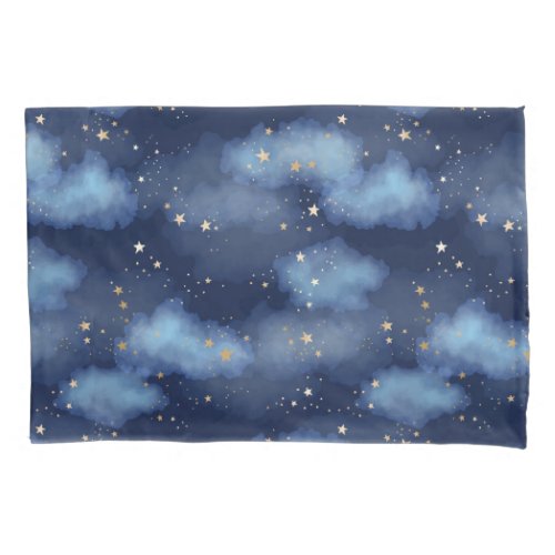 Glitter Gold Stars Dark Blue Sky Pattern Pillow Case