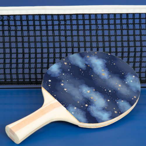 Glitter Gold Stars Dark Blue Sky Pattern Ping Pong Paddle