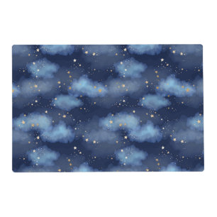 Glitter Gold Stars Dark Blue Sky Pattern Placemat