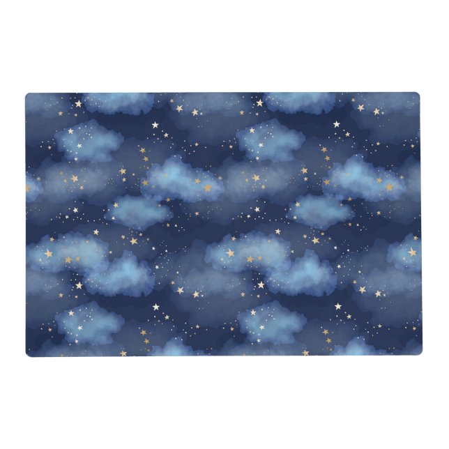 Glitter Gold Stars Dark Blue Sky Pattern Placemat (Front)